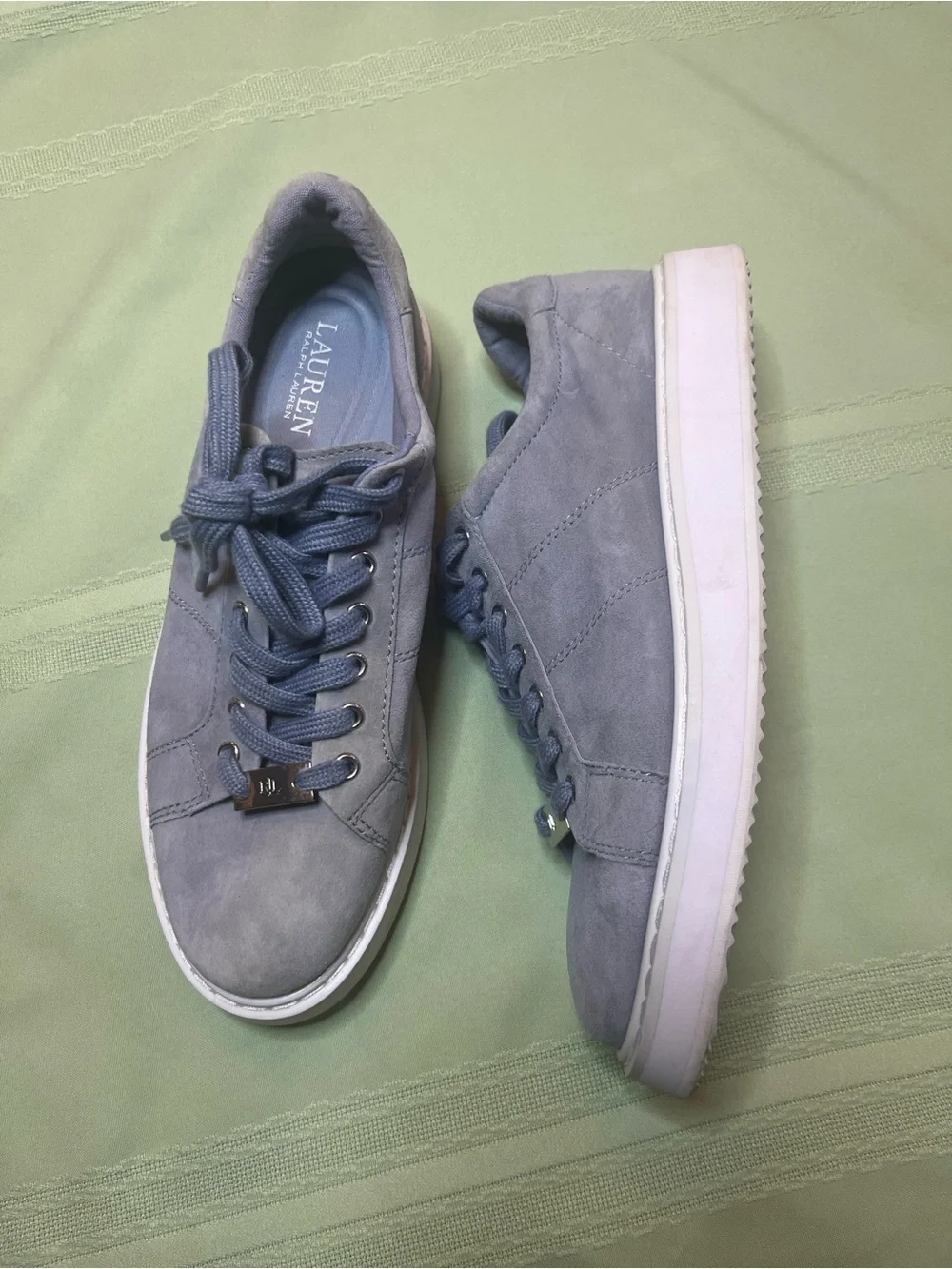 Ralph Lauren Men’s Suede Lace-Up Sneakers in Dusty Blue Gray